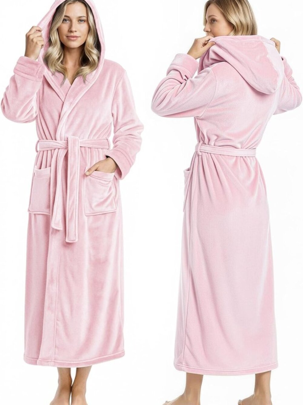 Cozy Hooded Plush Fleece Bathrobe for Women | Ultra Soft Long Robe